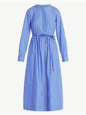 Free Assembly Blue Striped Pleated Midi Shirtdress Long Sleeves Women US L